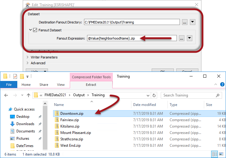 Creating a zipped fanout by adding .zip to the expression